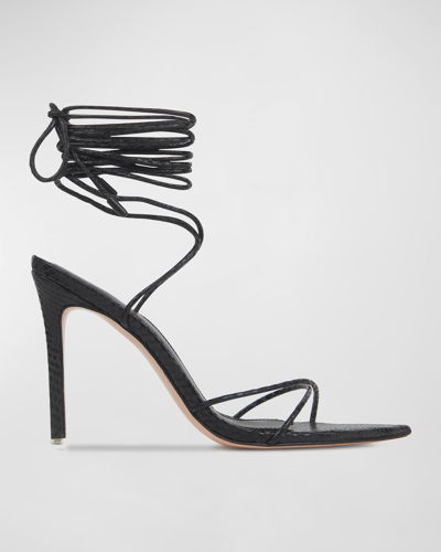 Shop Black Suede Studio Talia Snake-embossed Ankle-wrap Sandals In Black Snake Ltr