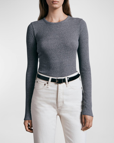 Shop Rag & Bone Ribbed Long-sleeve Top In Hthrgry