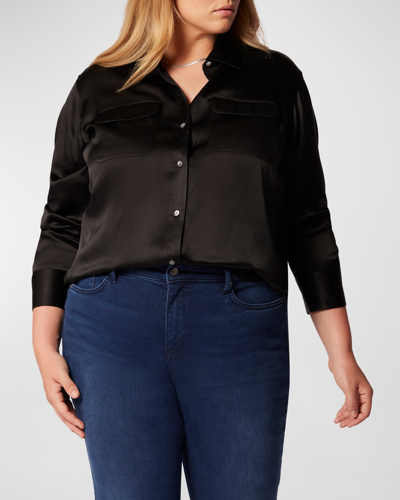 Shop Equipment Plus Size Signature Button-down Silk Shirt In True Black