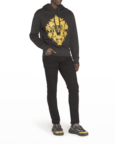 Shop Versace Jeans Couture Men's Baroque Crystal Pullover Hoodie In Black/gold
