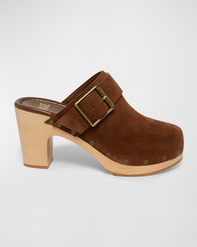 Shop Paige Rosie Suede Buckle Clogs In Cocoa