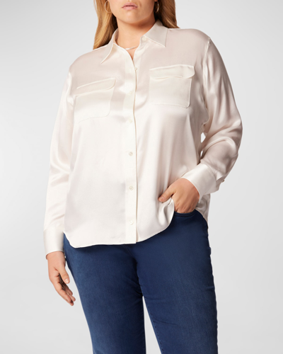 Shop Equipment Plus Size Signature Button-down Silk Shirt In Nature White