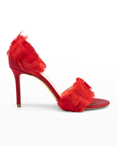 Shop Something Bleu Hammond D'orsay Feather Stiletto Sandals In Red