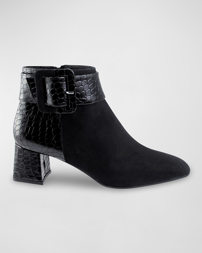 Shop Ron White Linzi Mixed Leather Buckle Booties In Onyx