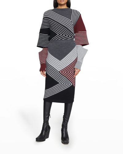 Shop Stella Mccartney Stella By Stella Striped Patchwork Knit Midi Skirt In 8490 Multicolor