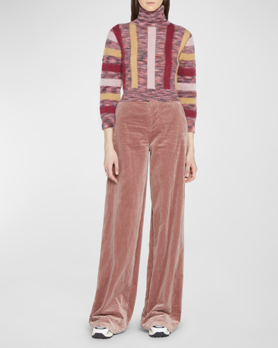 Shop Dsquared2 Striped Turtleneck Cropped Sweater In Wine-sunflower-pi