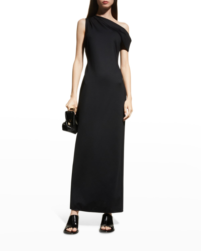 Shop Rosetta Getty Foldover One-shoulder Maxi Dress In Black