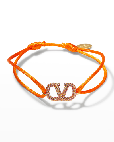 Shop Valentino Vlogo Crystal Cord Bracelet In Orange