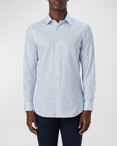 Shop Bugatchi Men's Geometric-print Performance Knit Sport Shirt In Sky