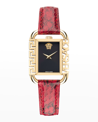 Shop Versace Flair Leather Watch, Gold/red