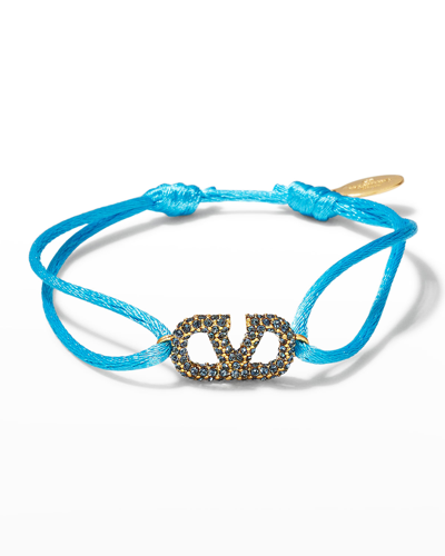Shop Valentino Vlogo Crystal Cord Bracelet In Blue