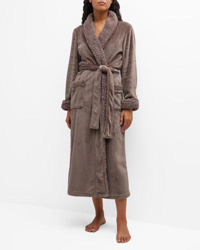 Shop Natori Long Plush Robe In Toasted Taupe