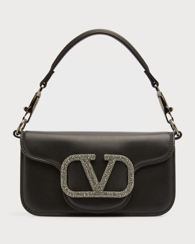 Shop Valentino Loco Vlogo Small Calfskin Shoulder Bag In Nero