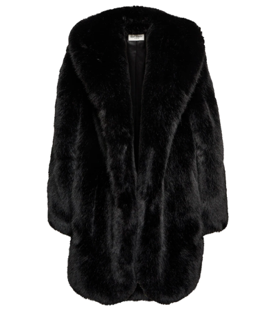 Shop Saint Laurent Animal-free Fur Coat In Noir