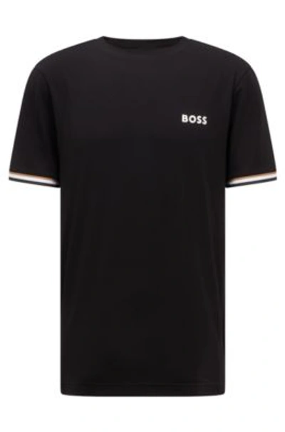 Shop Hugo Boss X Matteo Berrettini Logo Crew-neck T-shirt With Signature Stripes In Black