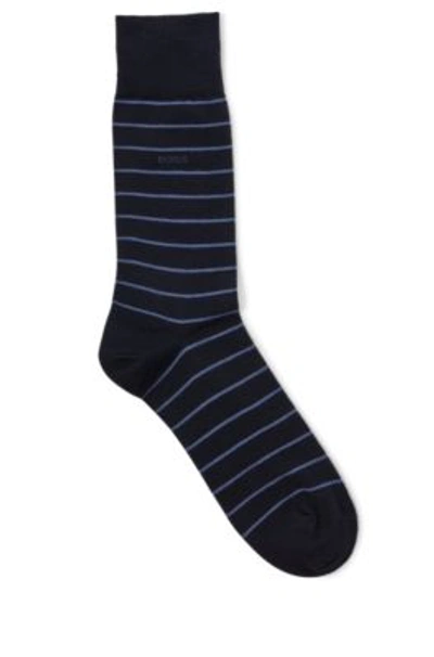 Shop Hugo Boss Regular-length Striped Socks In A Stretch-cotton Blend In Dark Blue