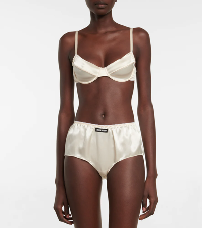 Miu Miu Underwired Satin Bra In Sabbia