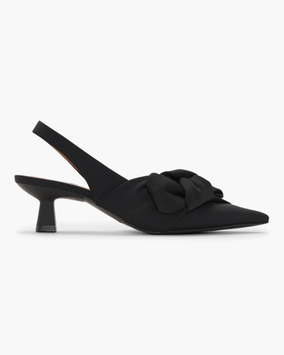 Shop Ganni Women's Soft Bow Slingback Kitten Heel In Black