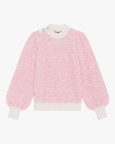 Shop Ganni Graphic Knit Pullover Sweater In Pink
