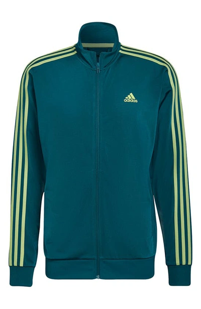 Shop Adidas Originals Trio Stripe Tricot Jacket In Legacy Teal/ Pulse Lime