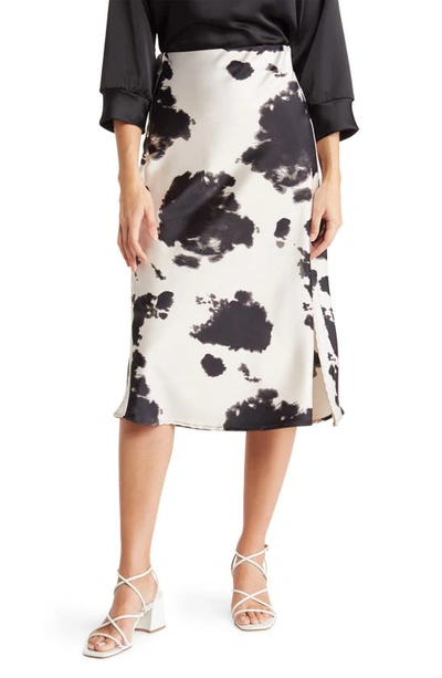Renee C Cow Print Midi Skirt In Black