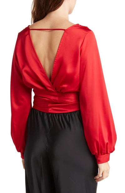 Renee C V-neck Solid Satin Top In Red