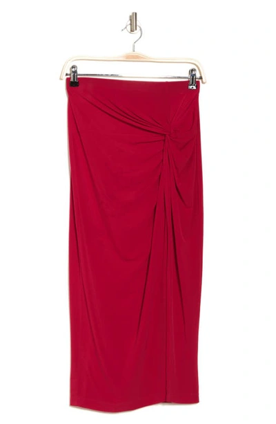 Shop Renee C Ruched Solid Midi Skirt In Red