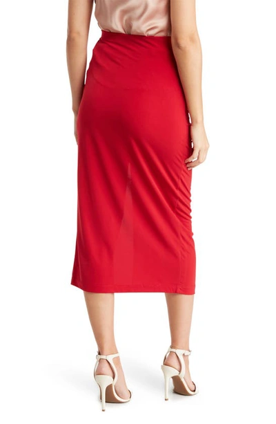 Shop Renee C Ruched Solid Midi Skirt In Red