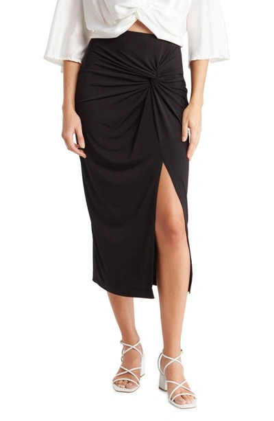 Renee C Ruched Solid Midi Skirt In Black