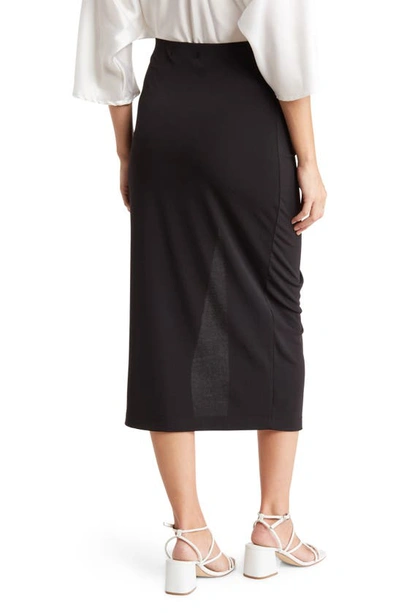 Renee C Ruched Solid Midi Skirt In Black