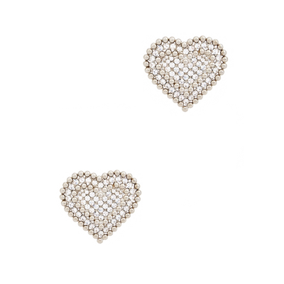 Shop Alessandra Rich Crystal-embellished Heart Clip-on Earrings In Silver