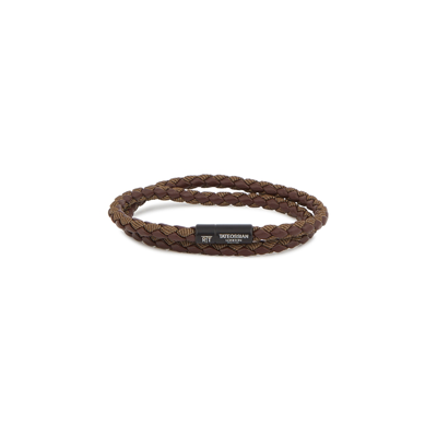 Shop Tateossian Chelsea Double-wrap Brown Leather Bracelet