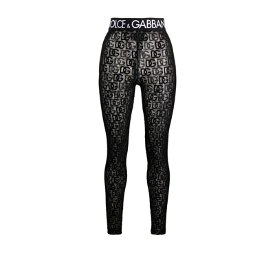 Shop Dolce & Gabbana Logo Print Sheer Leggings - Women's - Polyamide/spandex/elastane/cotton In Black