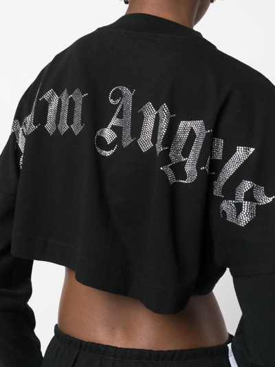 Shop Palm Angels Women Rhinestones Over Logo Cropped Top In Black Silver