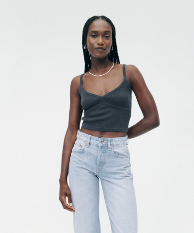 Shop Naadam Merino Cashmere Baby Rib Cropped Cami In Charcoal