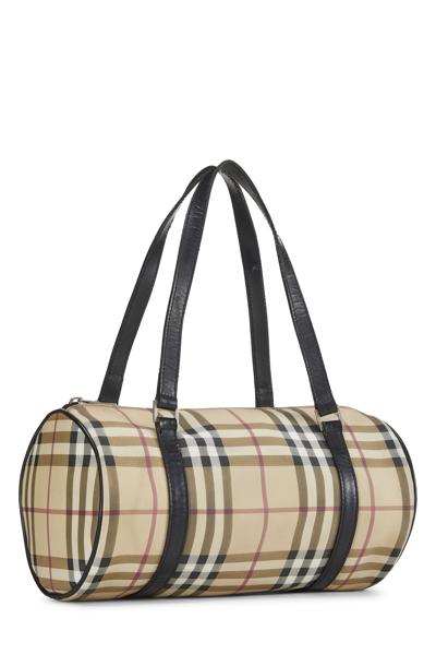 Pre-owned Burberry Beige Vintage Check Coated Canvas Barrel Handbag