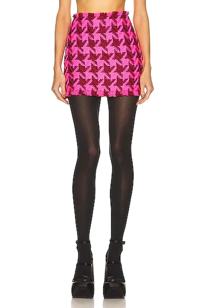Shop Versace Tweed Pied De Poule Mini Skirt In Parade Red & Fuchsia