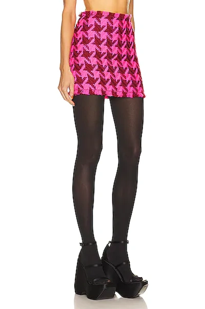 Shop Versace Tweed Pied De Poule Mini Skirt In Parade Red & Fuchsia
