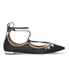 Aquazzura Christy Crystal Lace-up Pointed-toe Flat, Black In Black