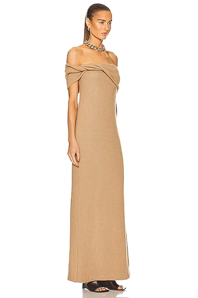 Shop Brandon Maxwell Off The Shoulder Rib Knit Gown In Camel