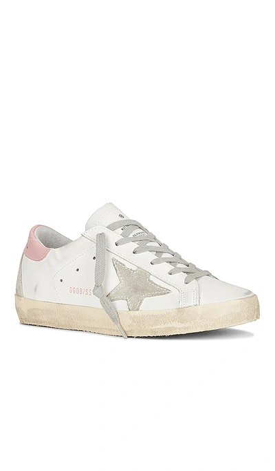 Golden Goose Super-star Used-effect Leather Sneakers With Suede Profiles In White  Ice  & Light Pink