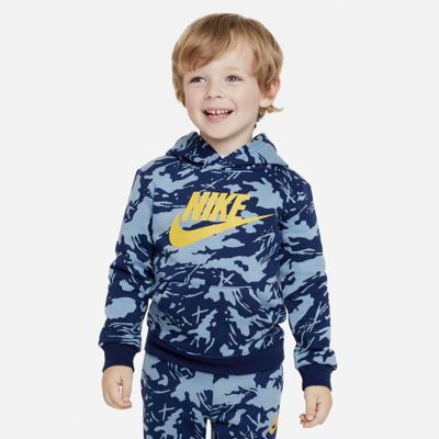 Shop Nike Toddler Club Camo Fleece Pullover Hoodie In Cerulean