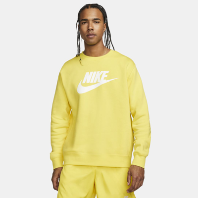 Shop Nike Men's  Sportswear Club Fleece Graphic Crew In Yellow