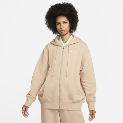 Shop Nike Women's  Sportswear Phoenix Fleece Oversized Full-zip Hoodie In Brown