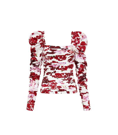 Shop Aje Marlene Roses Ruched Top In Red/white