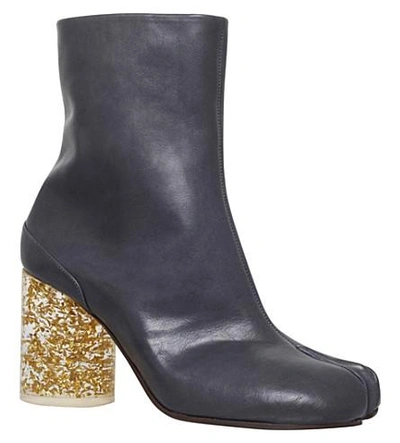 Shop Maison Margiela Tabi Leather Ankle Boots In Navy