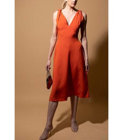 Shop Victoria Beckham Twist Shoulder Fit Flare Dress In Orange