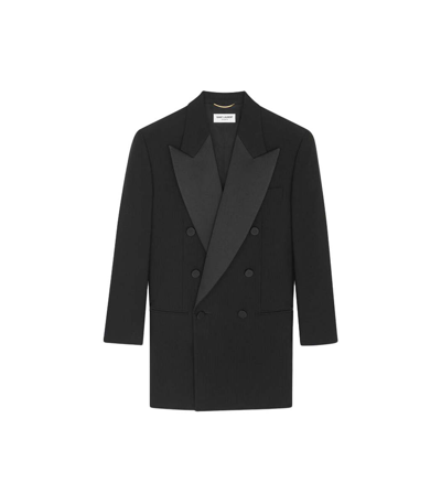 Shop Saint Laurent Wool Double-breasted Tuxedo Jacket In Black