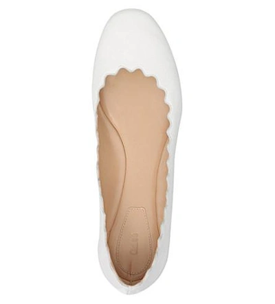 Shop Chloé Scalloped Leather Ballet Flats In White