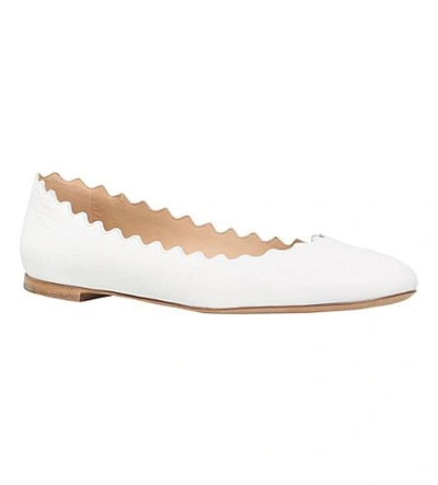 Shop Chloé Scalloped Leather Ballet Flats In White